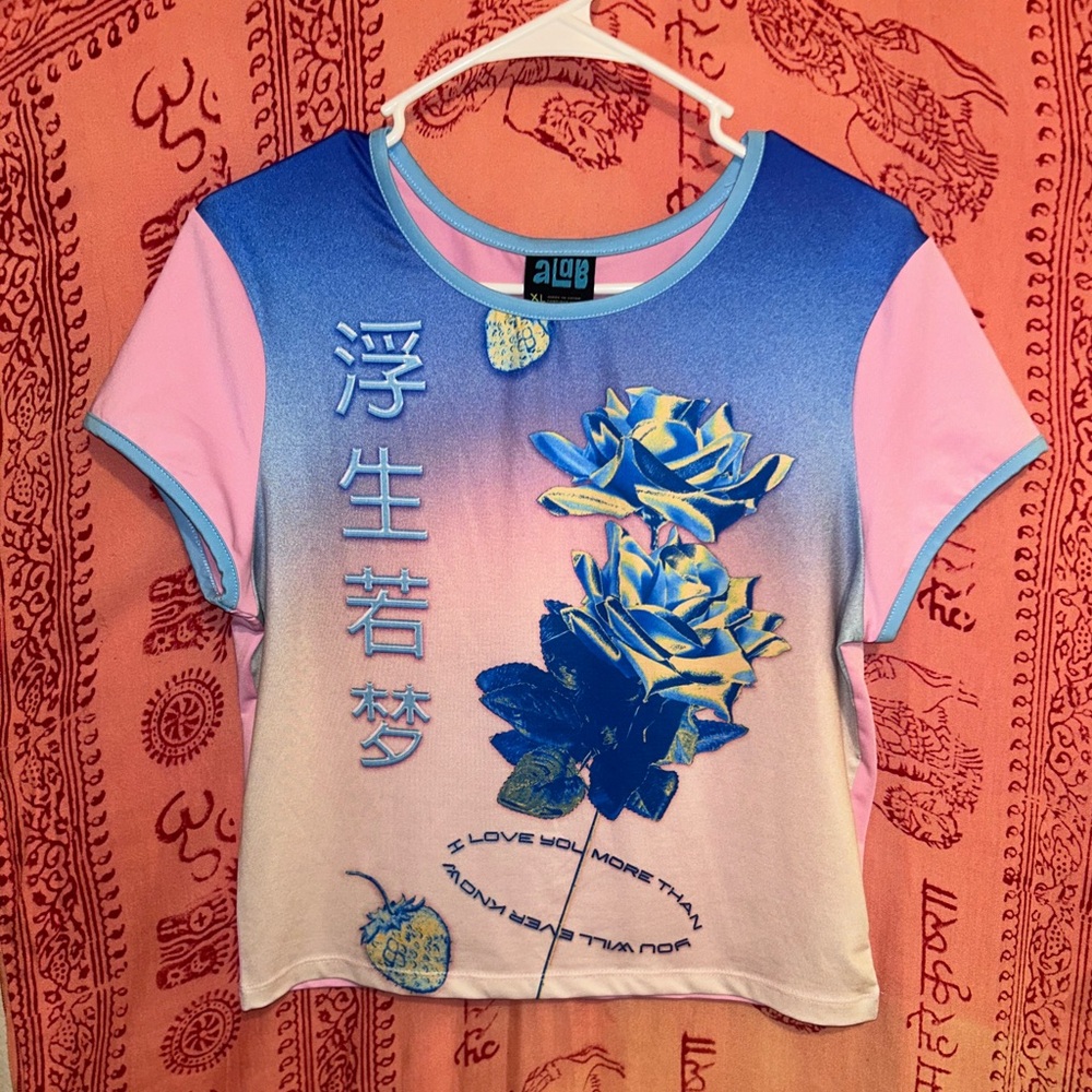 Kawaii style Alab pink & blue rare cropped tee